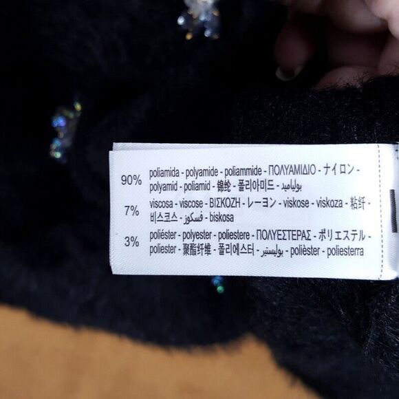 ZARA Sweater Womens XL Black Cardigan Fuzzy Faux Fur Flower Button Cozy Knit - Picture 5 of 8